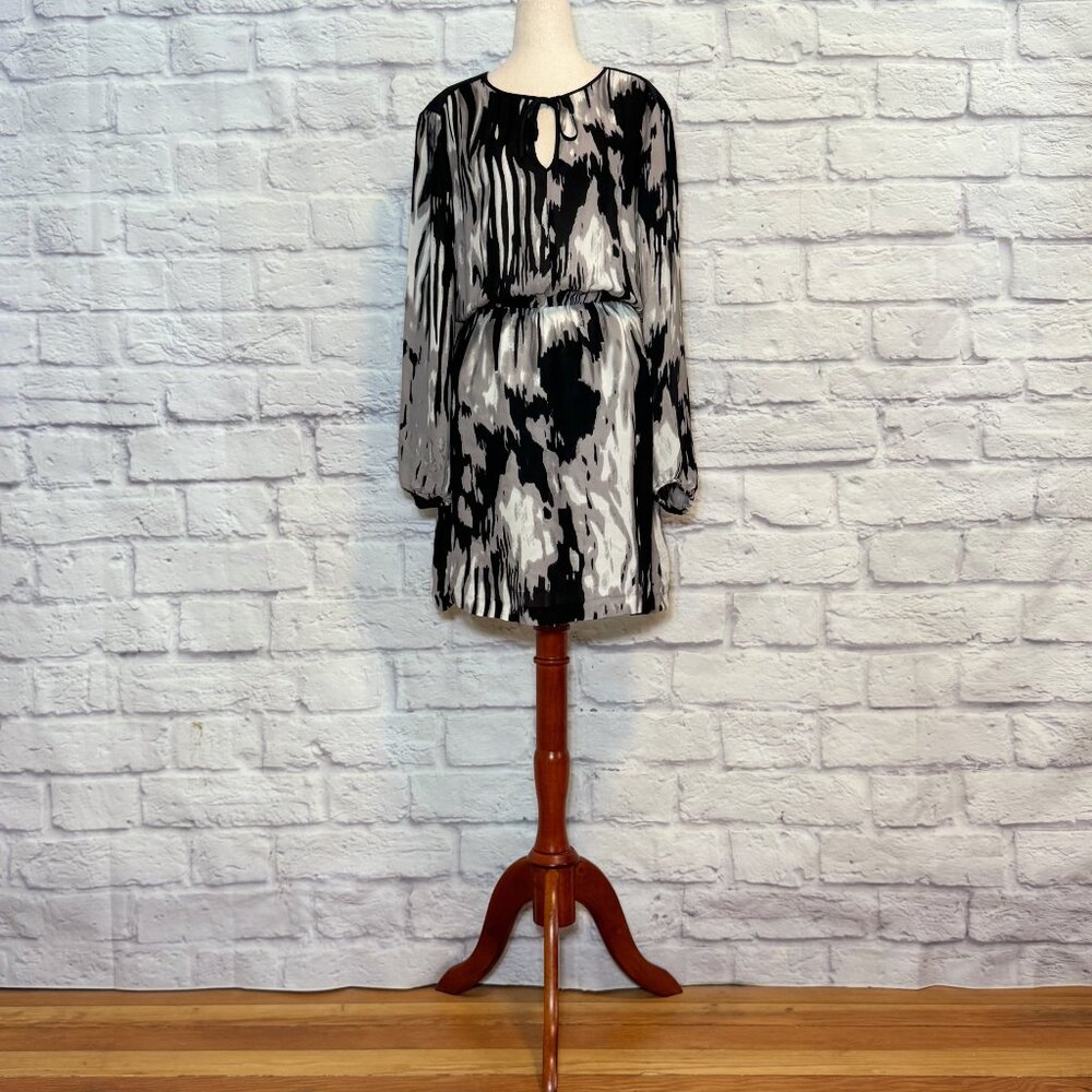Parker Silk Abstract Brushstroke Print Blouson Mini Dress